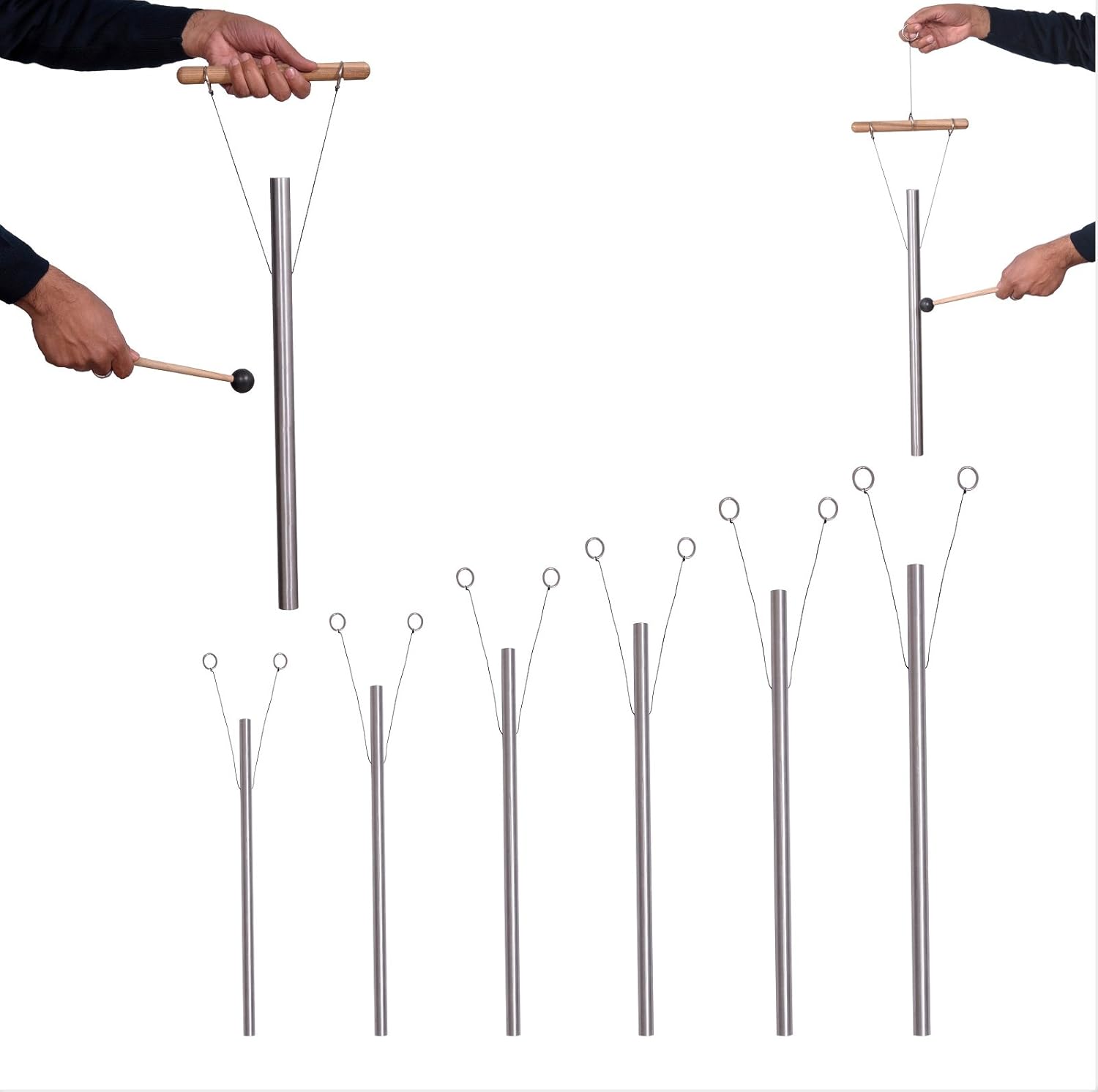 6 Sacred Solfeggio Healing Tuned Pipes Including 528 hz Louder Than Tuning Fork with Mallet & Hand Stand