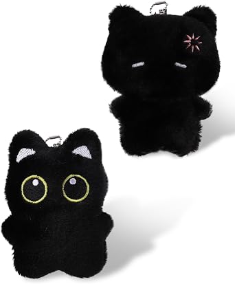 2PCS Black Cat Plush Keychain, Black Cat Bag Charm, Cute Keychain Plushie Bag Charms Gifts for Women