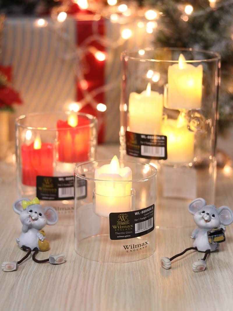 Wilmax Portacandele in vetro termico - per 3 candele - portacandele trasparente - vaso portacandele decorazione da tavola - portacandele da esterno bicchieri per candele di alta qualità