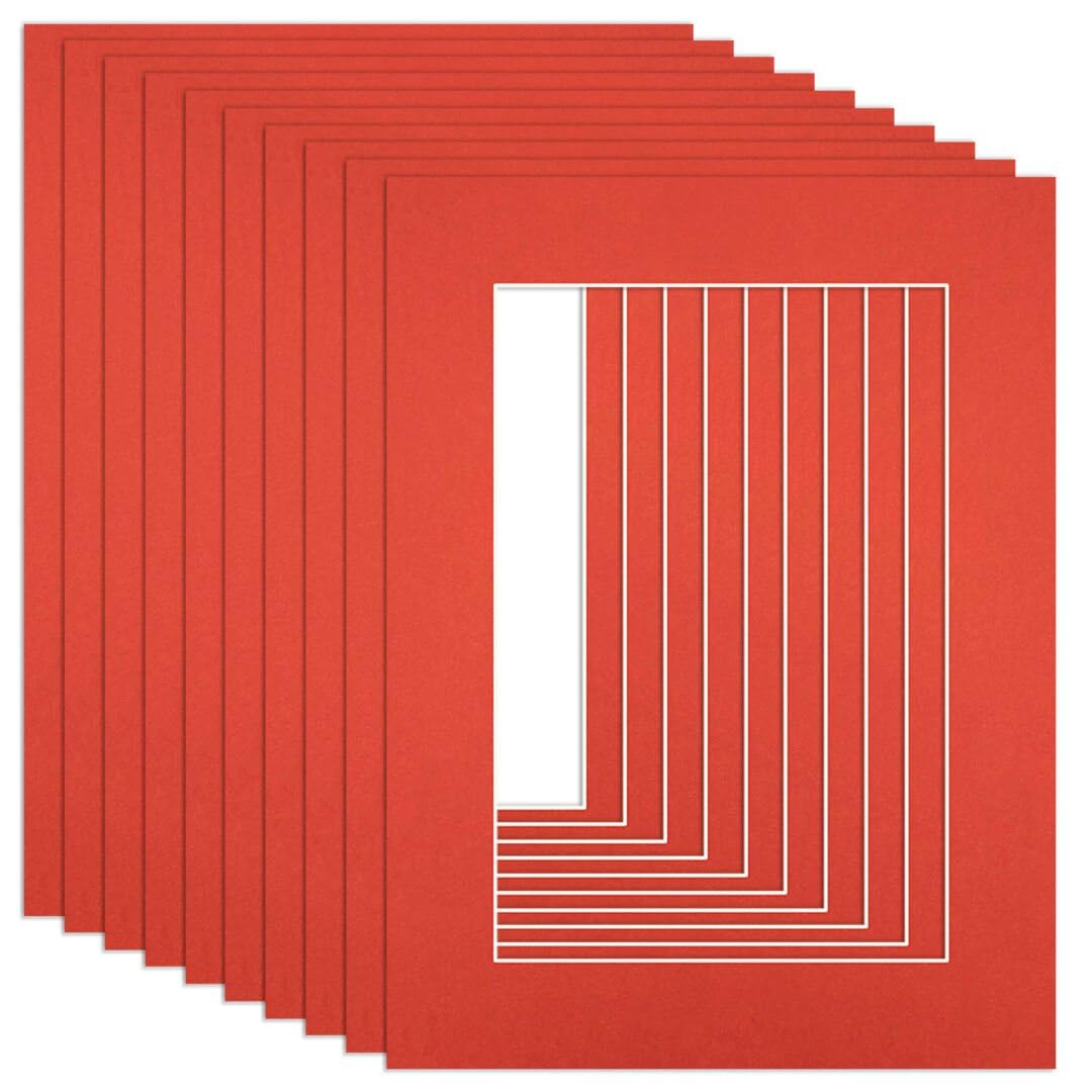 Procut Global 24x18" Poppy Red Picture Mounts to Fit 18x12" Aperture - Precision Cut Cardboard Photo Mount - Ideal for Frames, Prints, Artwork & Certificates - Sizes & Colours Available - 10 Pack