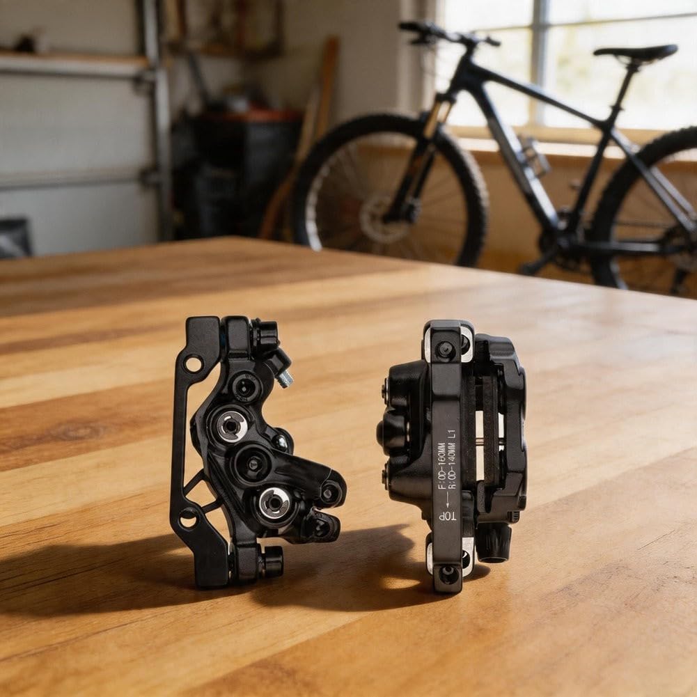 Pinza de freno mecánica de cuatro pistones para bicicleta de montaña con accionamiento de doble cara y montaje estándar de 6 pernos para sistemas de 160 mm (solo delantera)