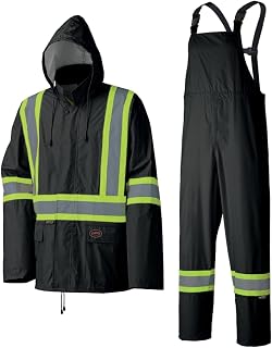 Pioneer 5599BK Lightweight Waterproof Rainsuit, High Visibility & Reflective, Jacket and Pants Combo, Double-Stitched Reflective Tape, Black, Unisex, L, V1080170-XL