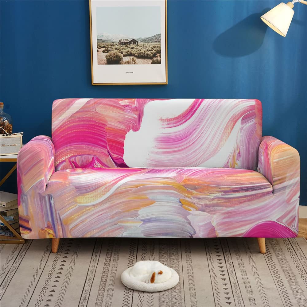 Highdi Copridivano Elasticizzato Floreale 3D - Fodera Antiscivolo Con Braccioli 1/2/3/4 Posti - Protettore Divano Morbido (Fiori Rosa, 2 Posti) - 4