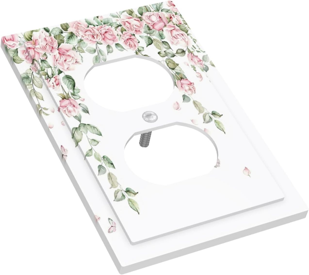 Outlet Covers Pink Rose Flower Watercolor Floral Plant 1 Gang Duplex Light Switch Cover Decorative Switch Plates Electrical Receptacle Faceplate Wall Plate for Bed Room living Room Decor