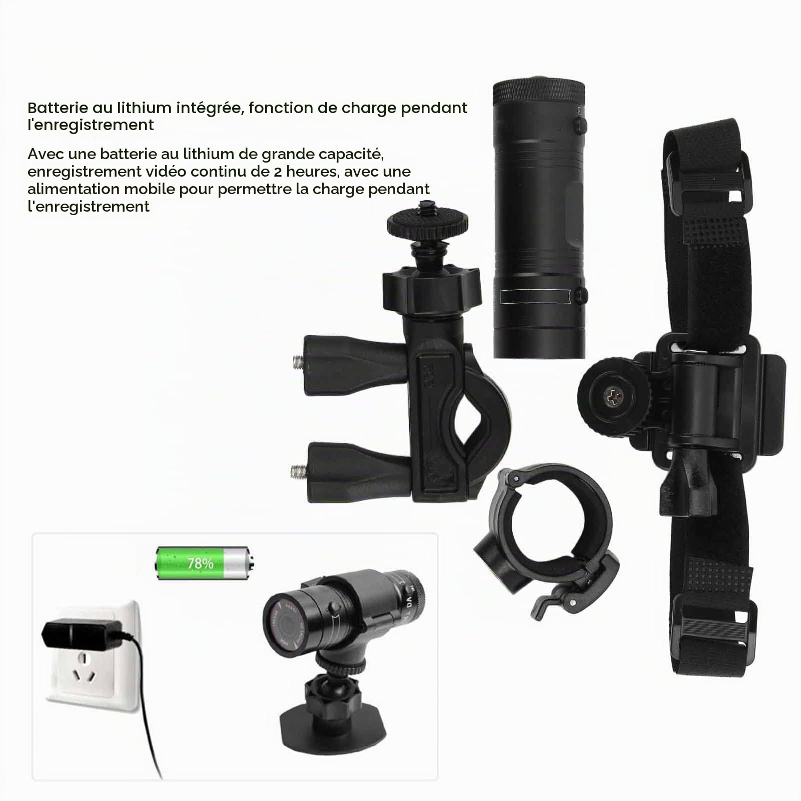 Yctze Caméra de Sport pour Casque de Vélo, Mini Caméra d'action HD 1080p, Caméra Vidéo Portable étanche Grand Angle 120°, Microphone Intégré, pour Moto, Vélo, Casque et Guidon