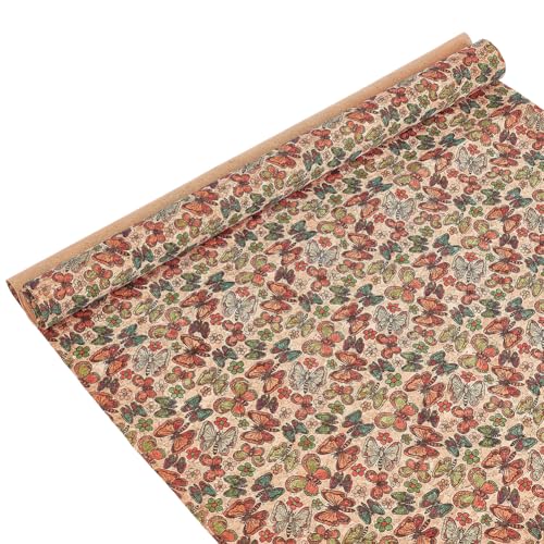 PandaHall Cork Fabric Sheets 55x19.7in Butterfly Pattern