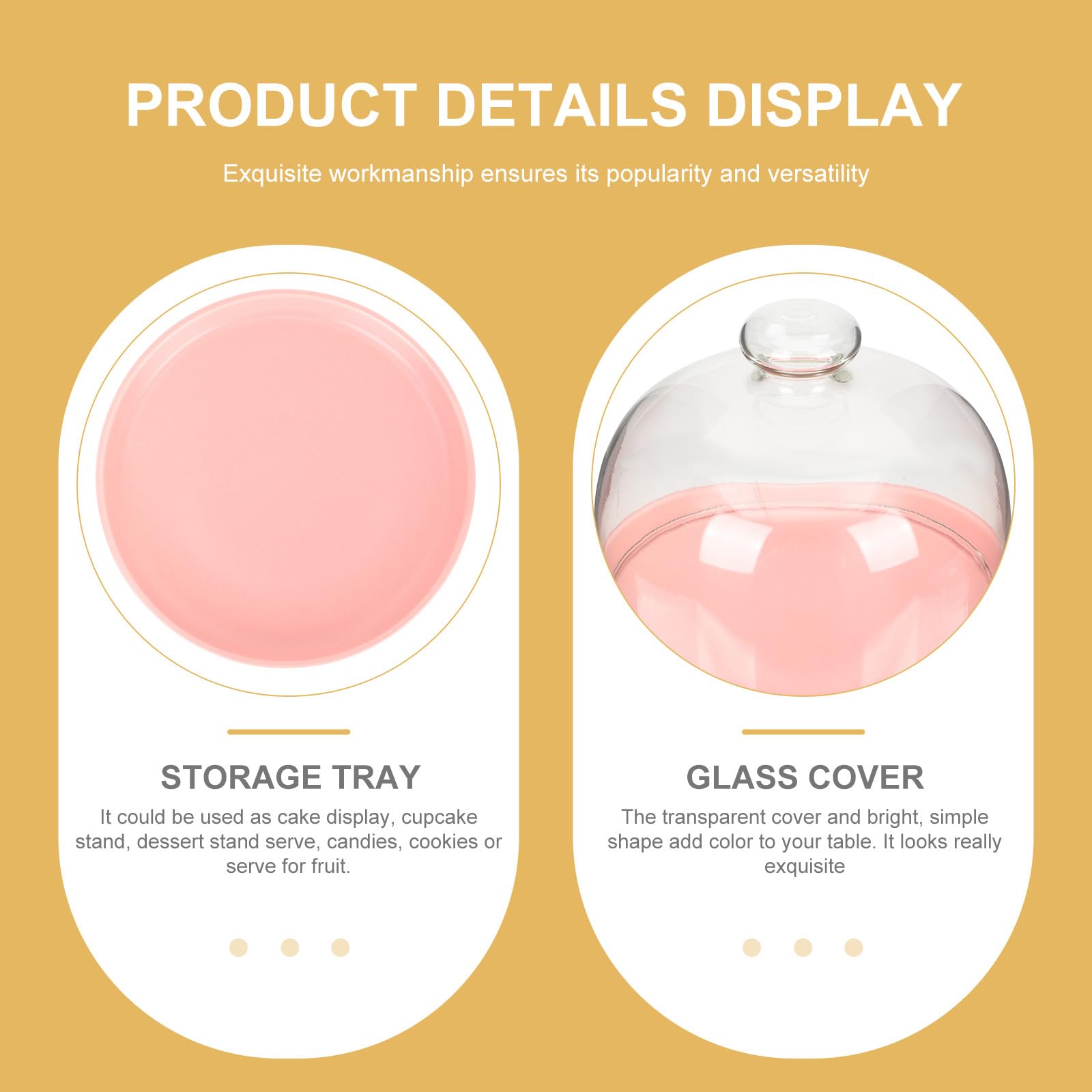 Kichvoe Assiette de Fruits en Céramique avec Cloche en Verre Rose, Plateau Délicat pour Servir et Protéger Lors de Fêtes et Mariages