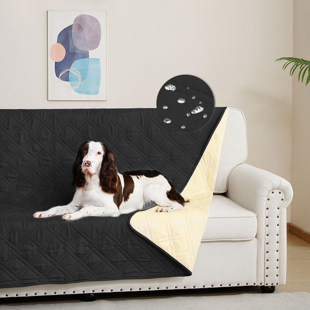 DUJUIKE Copridivano 100% impermeabile per cani, coperta per animali domestici, protezione per mobili per bambini e animali domestici, con fondo antiscivolo, per 3 posti (Nero, 132 x 208 cm)