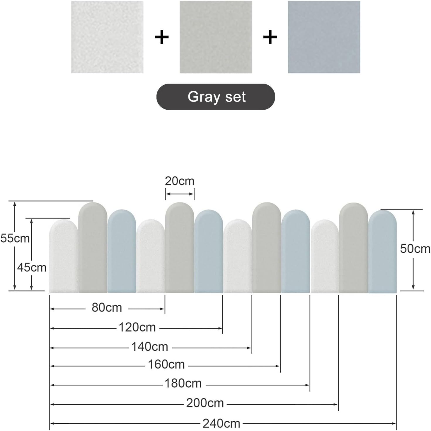 3D Wall Panels Headboard Self-Adhesive Bed Headboard Thicken Tatami Nursery Anti-Collision Wall Padding for Bedroom Playroom(Gray,245x50cm)