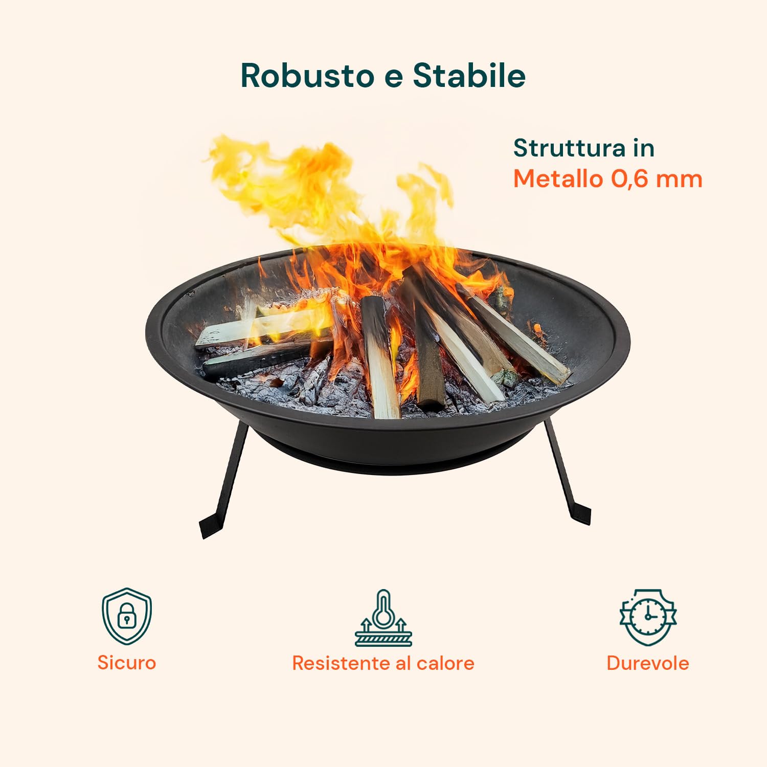 Avilia Braciere da Giardino 52 cm – Braciere da Esterno in Metallo Resistente al Calore per Riscaldamento e BBQ, Fornacella a Carbone Compatta per Griglia Barbecue e Atmosfera Outdoor