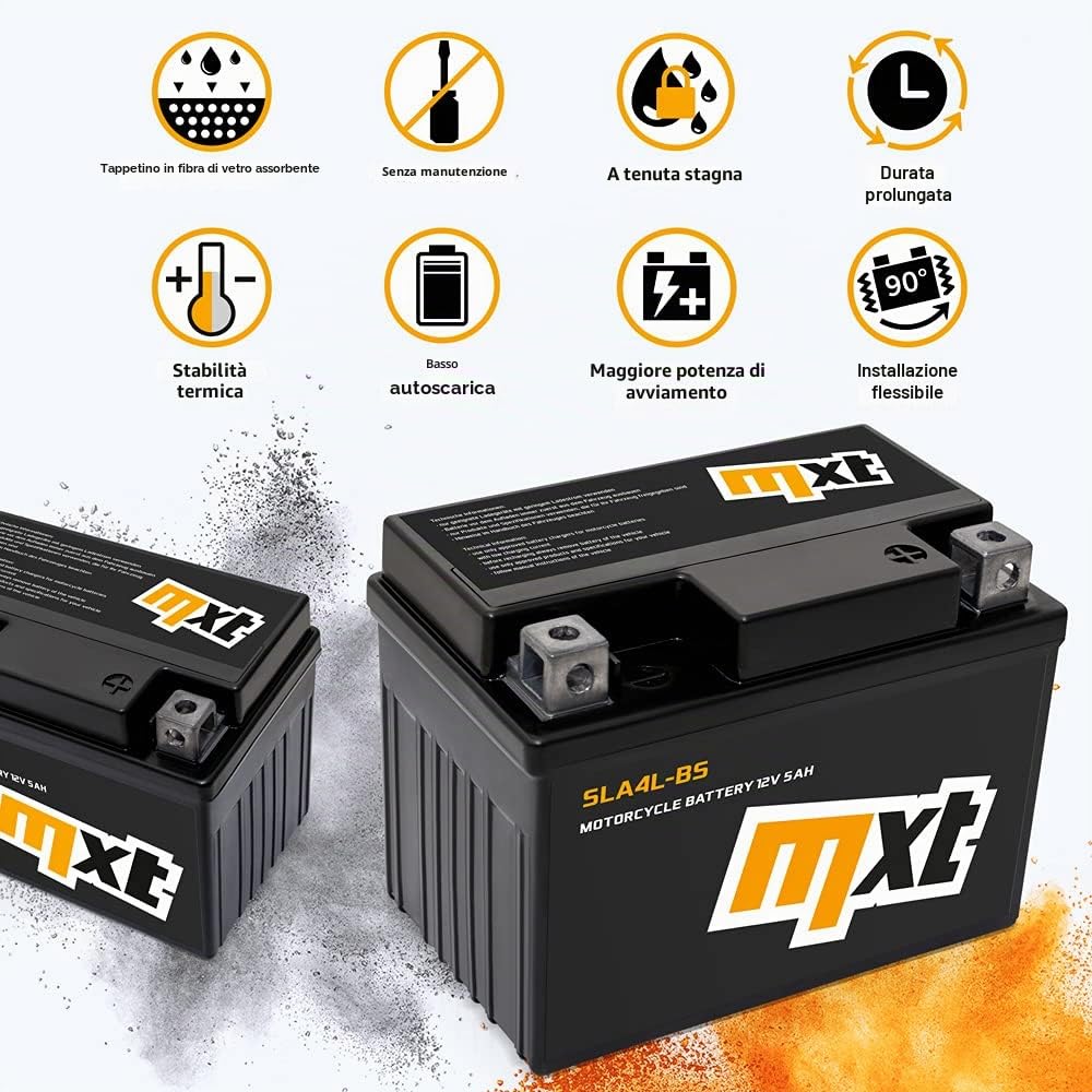 Maxtuned Batteria 12V 5Ah SLA4L-BS YTX5L-BS YB4L-B YTX4-BS Esente da Manutenzione Sigillata