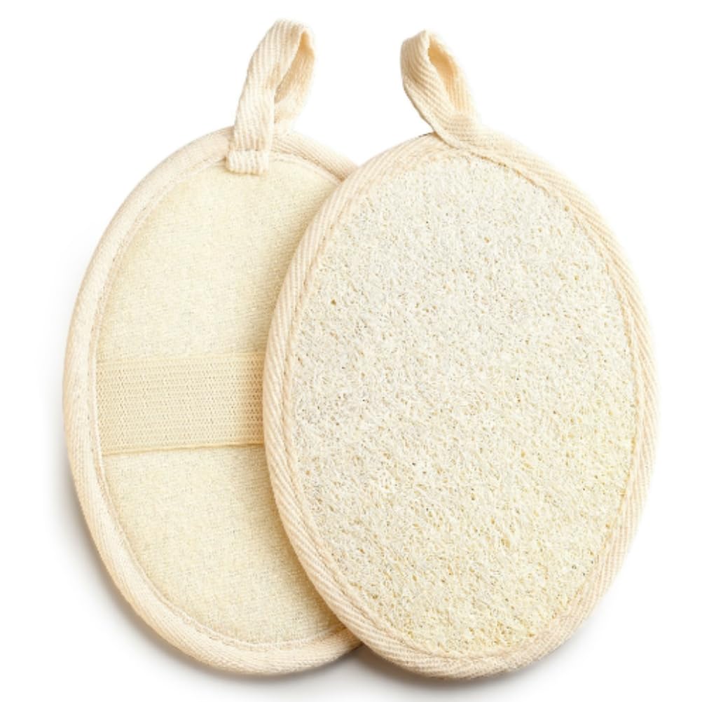Esponja de lufa natural, 2 Piezas Esponja exfoliante con Banda Elástica, Para el cuidado del cuerpo y la cara, Para el baño, spa, ducha mujeres y hombres
