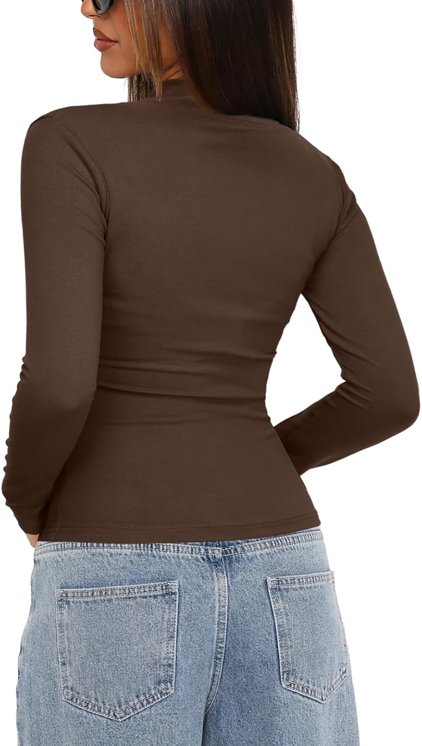 Darong Women Mock Turtle Neck Long Sleeve T Shirt Casual Slim Fitted Ruched Going Out Top - Image 2