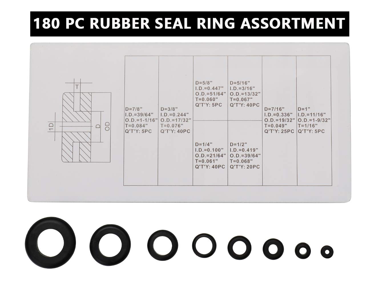 BOLET 180 Piece Rubber Grommet Assortment Kit Set,Eyelet Ring Gasket Kit,Set of 18 Different Sizes,Firewall Hole,for Wires,Cables,Plugs,Automotive and Piano Repair(180)