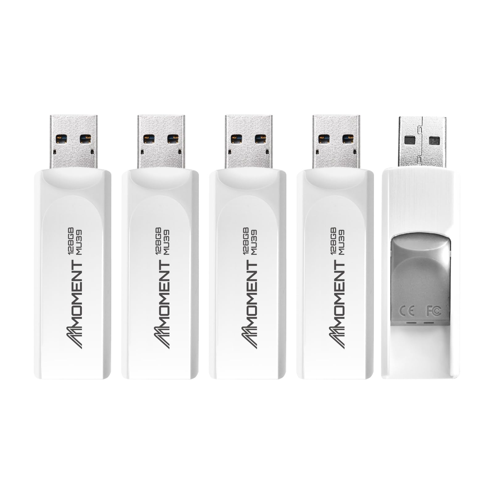 Moment MU39 - Chiavetta USB 3.2 retrattile da 128 GB, con connettore scorrevole, lettura fino a 100 MB/s, scrittura 30 MB/s, memoria plug & play per PC, Mac, TV, auto