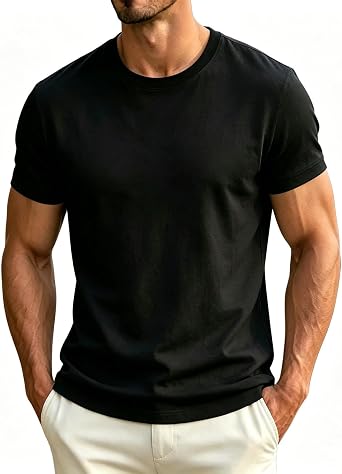 ABABC Mens Short Sleeves Shirts Crew Neck Slim Fit Cotton Summer Tshirts