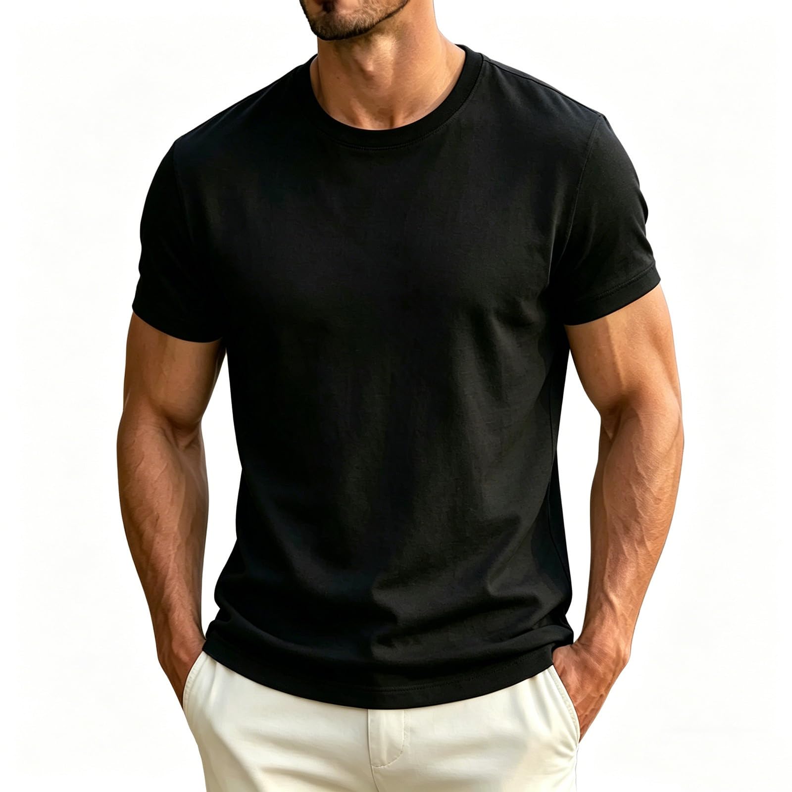 Herren T-Shirt Sommer Shirts Slim Fit Basic Shirt Kurzarm Casual Oberteile Tops Stretch Muscleshirt Atmungsaktive Fitness Gym Sportshirt für Alltag & Freizeit