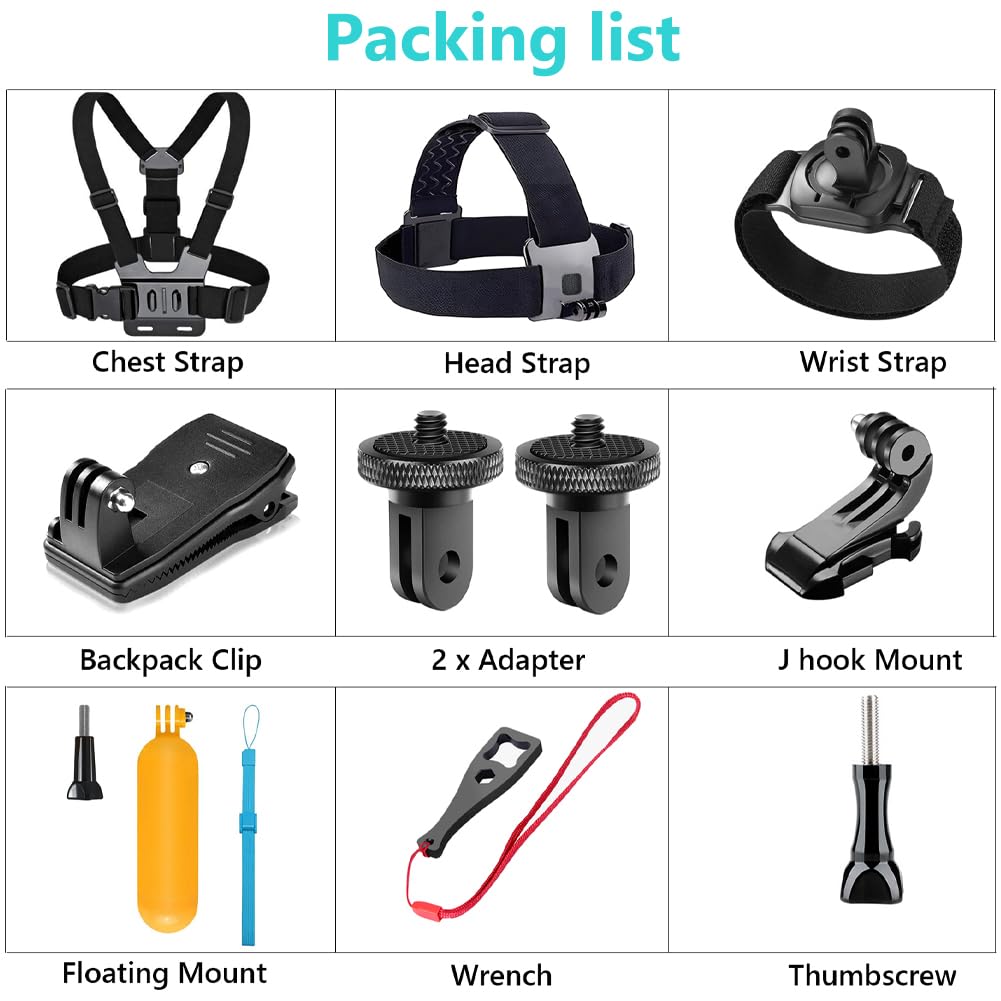 10 en 1 Kit caméra d'action,pour Insta360 X5/X4 Air/X4/X3/Ace Pro, Harnais Telephone, Fixation Bandeau, Fixation Poignet,Clip de Sac à Dos, Support Flottant, Compatible avec GoPro Hero,SJCAM