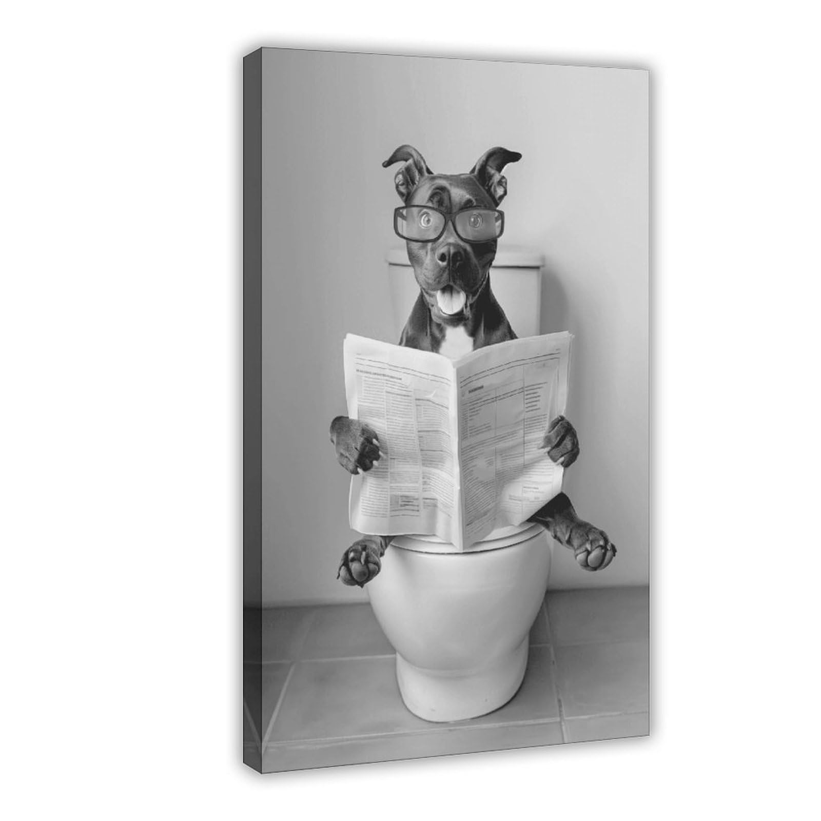 Wjwart Staffordshire Bull Terrier Reading Newspaper In Toilet Canvas Poster Bedroom Decor Landscape Decor Gift 12X18inch(30X45cm)