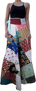 Mogul Interior Women's Wrap Skirt – Red & White Floral Cotton Patchwork Design Skirt One-Size