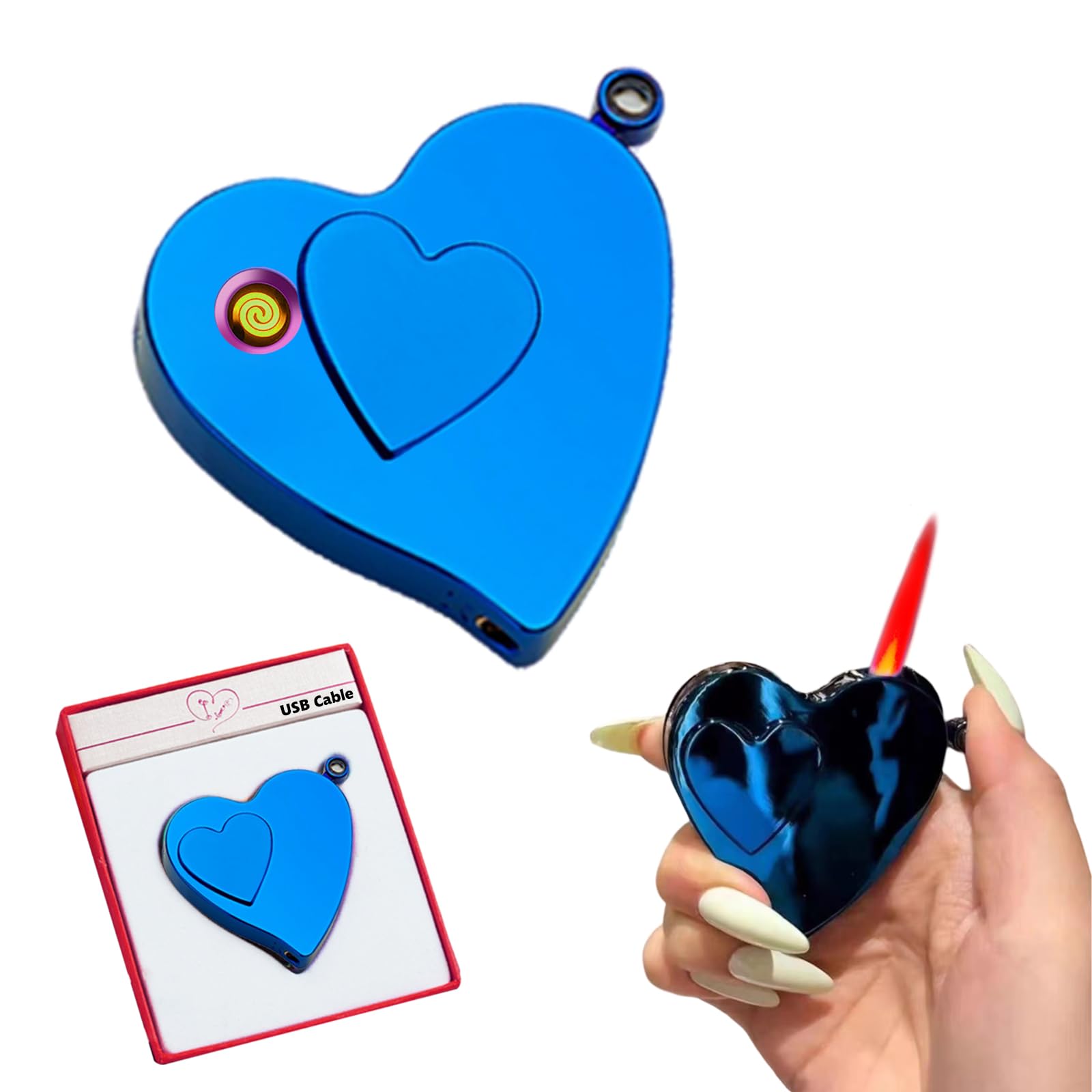 XQBBIDM Electronic Lighter, Jet Flame Torch Lighter Electric Lighter Refillable Butane 2 in 1,Cool Windproof Lighter USB Rechargeable Infinity,Creative Love Lighter for Outdoor Indoor Gifts(Blue)