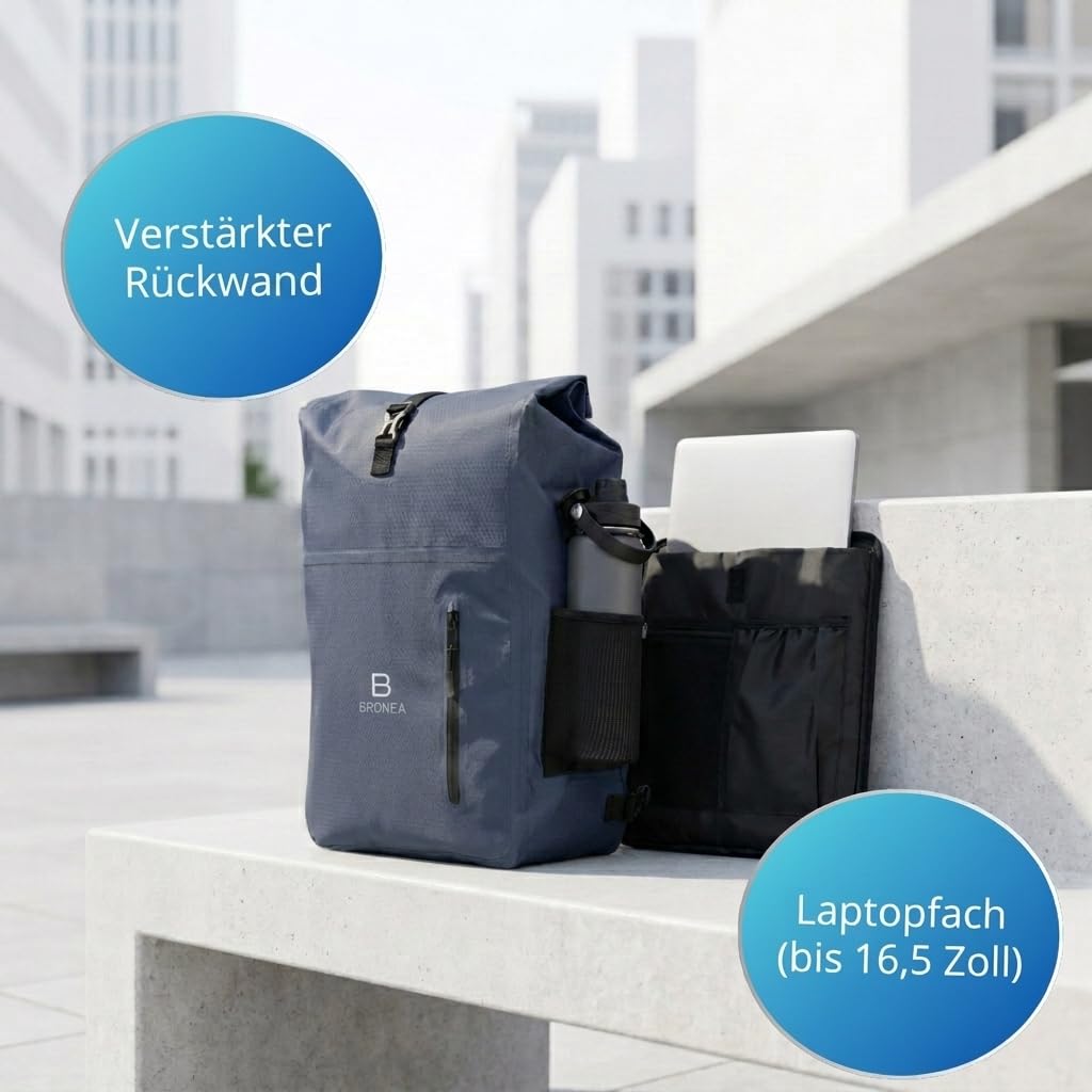3 in 1 Fahrradtasche Wasserdicht - 28L - Rucksack & Umhängetasche, Gepäckträgertasche für Fahrrad, WaterBlock Material, Integrierte Laptoptasche, Schnellmontage Gepäckträger | JEANSBLUE