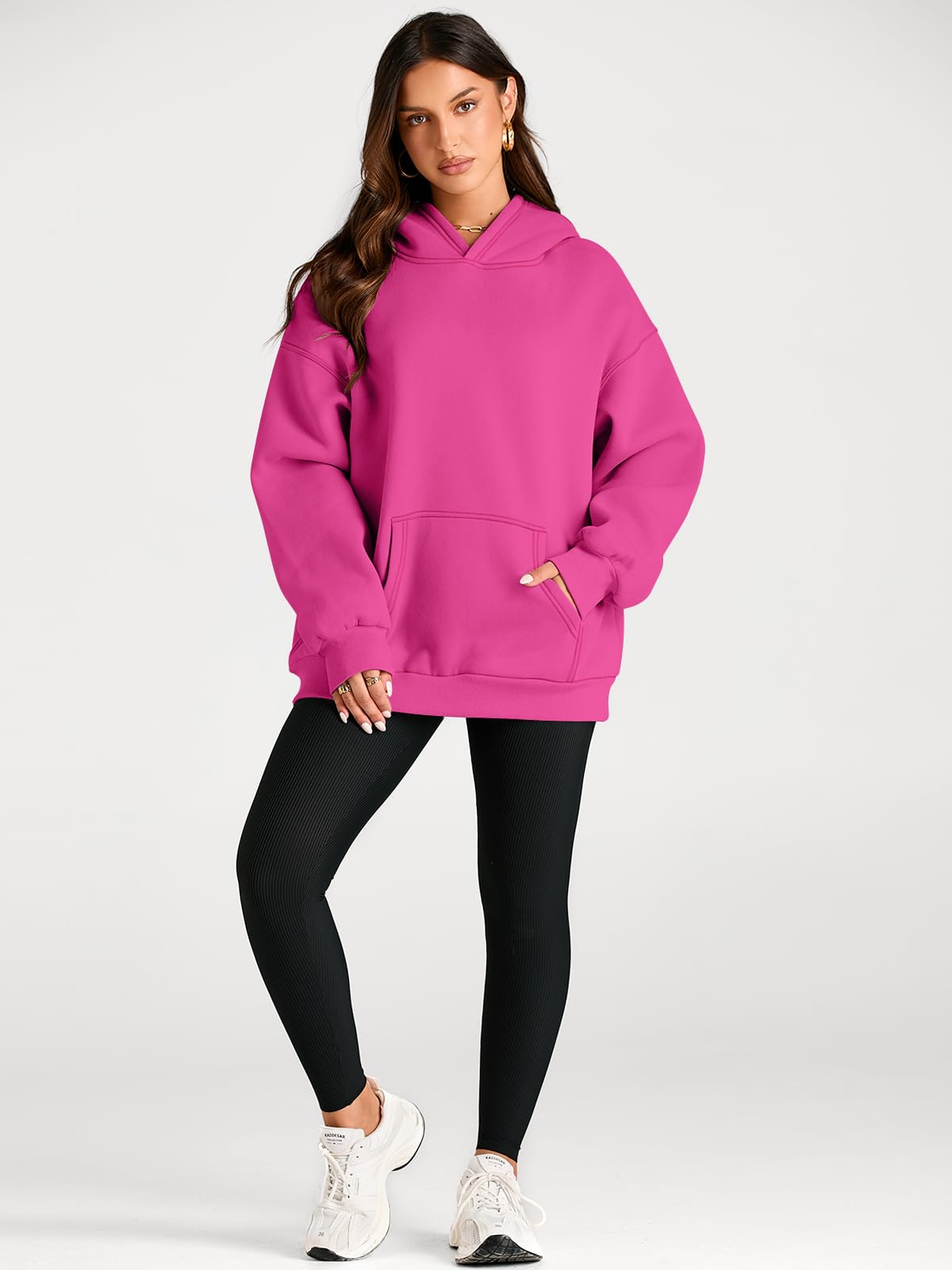 Trendy Queen Womens Oversized Hoodies Fleece Sweatshirts Fall Fashion Pullover Sweaters Winter Clothes: Hot Pink Large