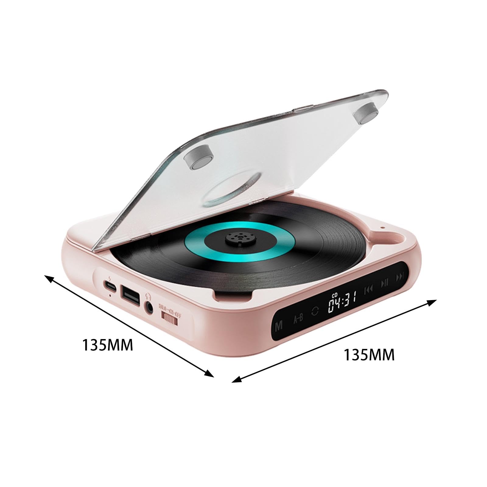 Home - Reproductor de CD compacto para amigos, estudiantes de idiomas, niños, color rosa, 135 x 135 x 25 mm