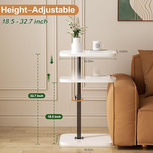 Miniatura 3 de Mesa auxiliar ajustable para TV, mesa auxiliar en forma de C, mesita de noche pequeña, mesita de noche moderna de mediados de siglo para sala de