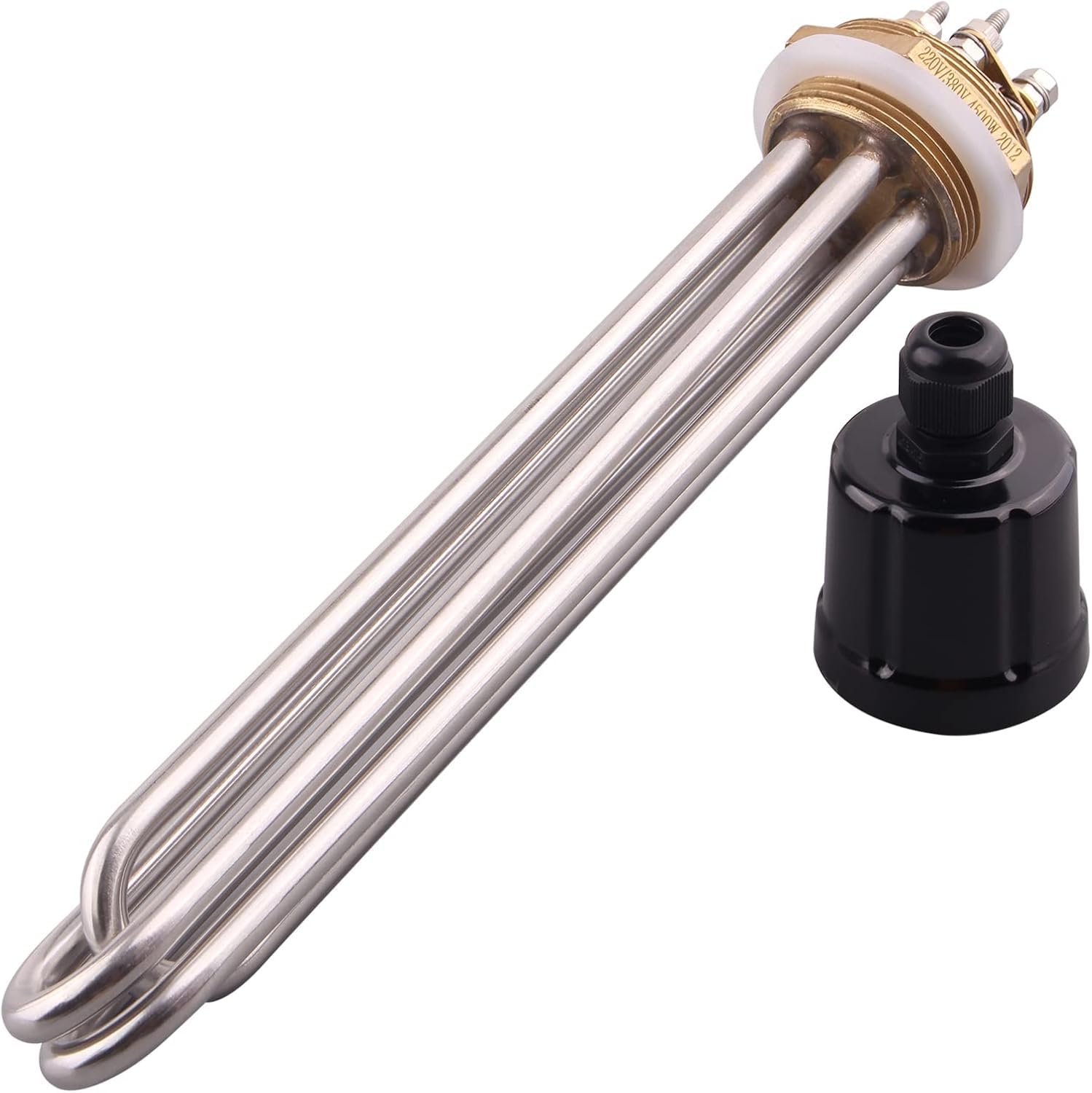 DERNORD Elemento calefactor 220V/380V 4500W 1-1/2 pulgadas 3U BSP roscado brida de cobre con anillo de silicona y cubierta negra
