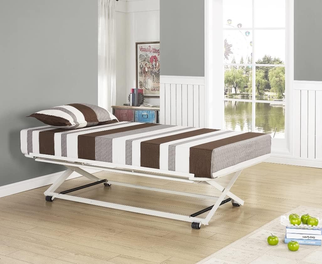 KB Designs Twin Size Metal Pop up Trundle Bed Unit for Daybed, White Home & Kitchen