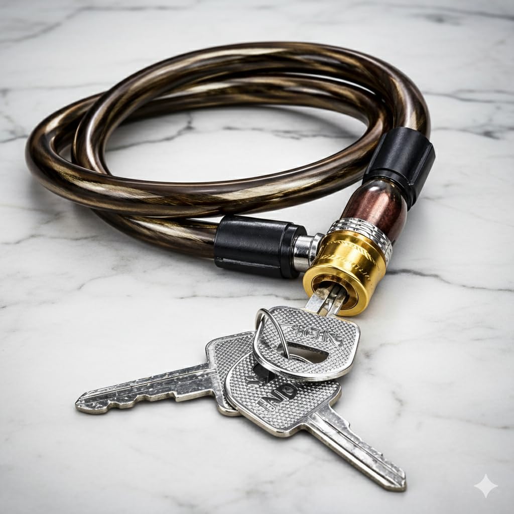 HINDSON Multipurpose Steel Cable Lock with Brass Coated Lock for Cycle, Bike, Scooter, Helmet & Gate, 21 Inch, 3 Keys, Black-image-14