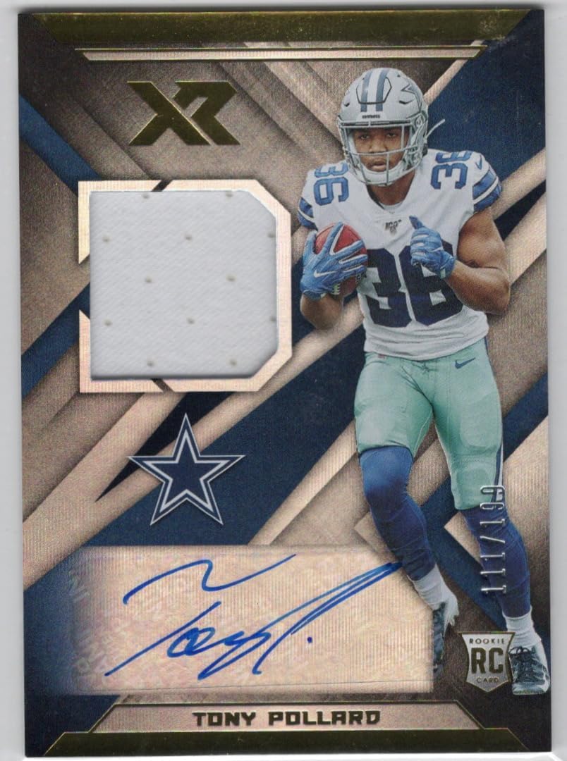 Tony Pollard Autographed & Serial Numbered #111/199 Gold Parallel Rookie Card Rookie Patch Autograph XR Special Insert Collectible Football Card - 2019 Panini Xr Football Card #rSA-35 (Cowboys)