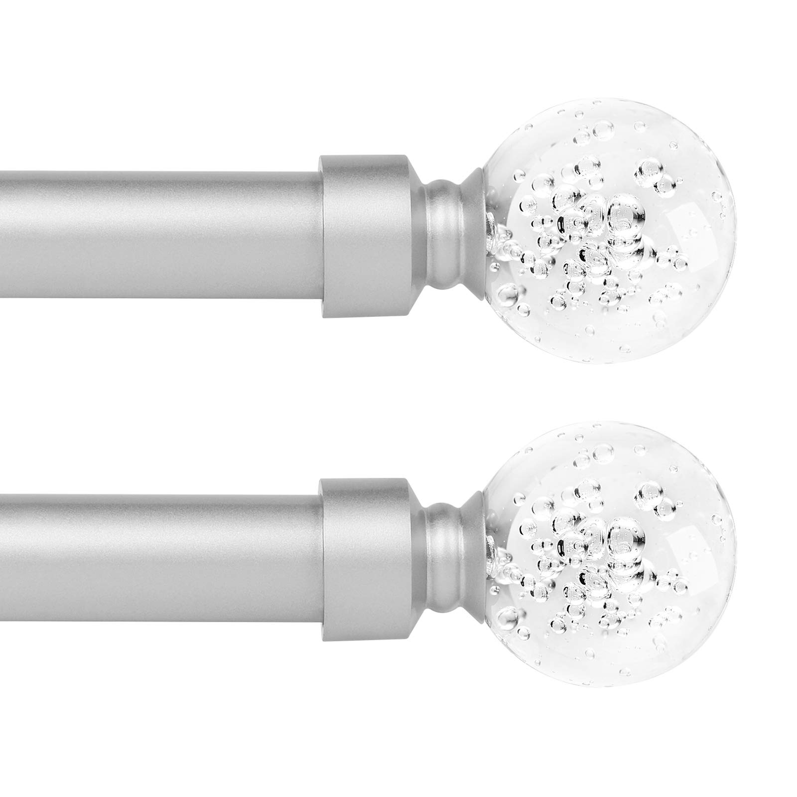 knobelite 1 Inch Curtain Rods,Decorative Drapery Single Windows Rob Set with Crystal Finals,22 to 48 Inches(1.8-4ft) Adjustable Length,Satin Nickel 2Pack