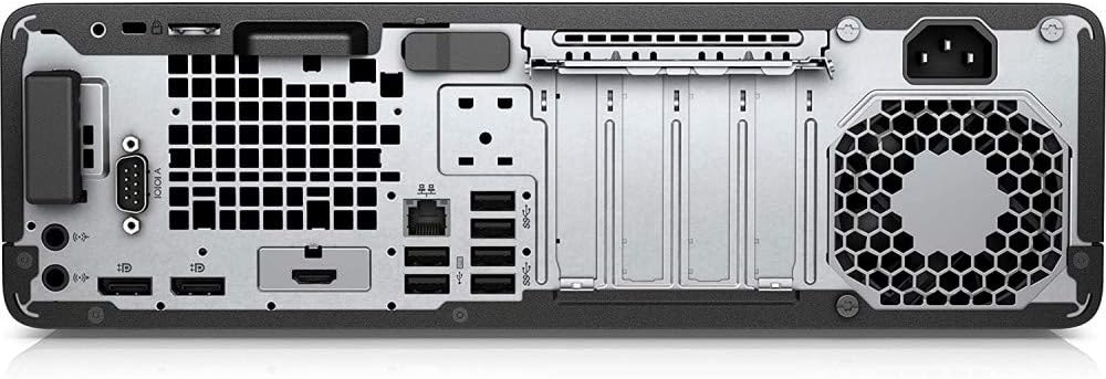 Rear view of the HP EliteDesk 800 G4 SFF desktop computer, showing various connectivity ports.