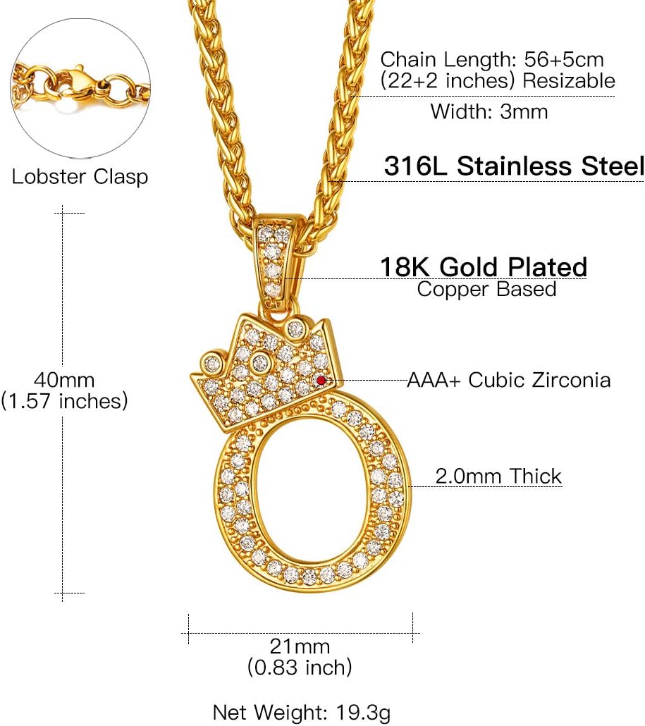 Suplight Crown Initial Letter Necklace, 18K Gold Plated Cubic Zirconia CZ Pave Monogram Pendant with 22" Chain (2" Adjustable), Bling Alphabet Jewelry Name A-Z - Image 7