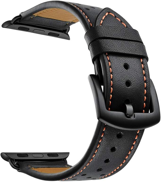 OBOE 42/44mm Premium Genuine Leather Strap Vintage Style Replacement Band Compatible with Apple Watch iWatch Series 5/4/3/2/1 (Black)