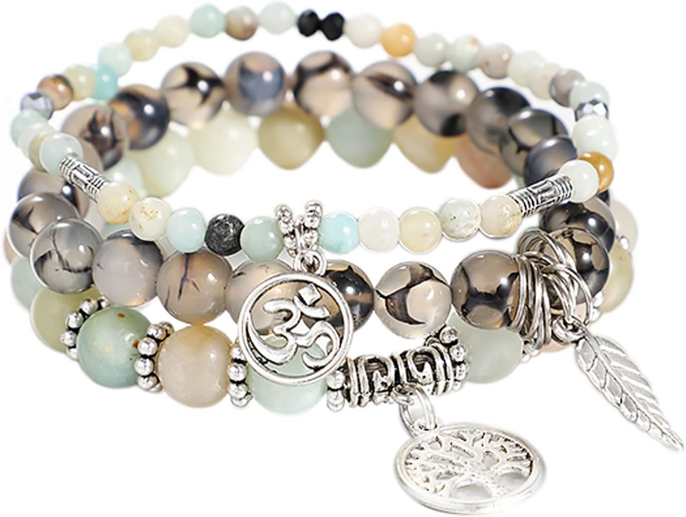 UEUC Tree of Life Yoga Healing Stone Bracelets,Multilayer Lotus Chakra Stone Reiki Bracelet Sets,Anxiety Crystal Natural Stone,for Women Stress Relief