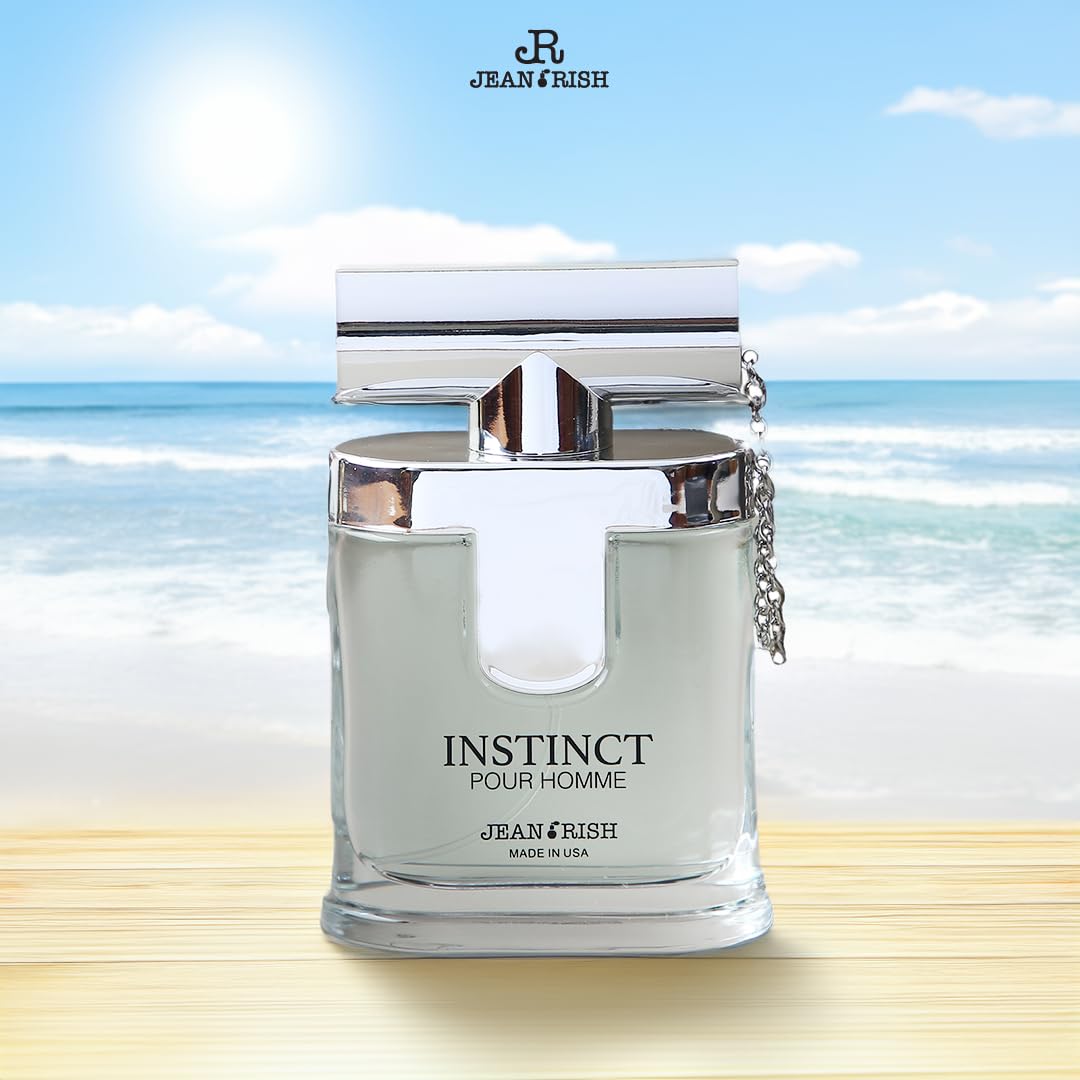 Jean Rish Instinct Pour Homme Eau De Toilette - Perfume for Men (3.4 Fl Oz / 100ml) with Ambergis, Mandarine Orange & Sea Notes - Long Lasting and Luxury Fragrance