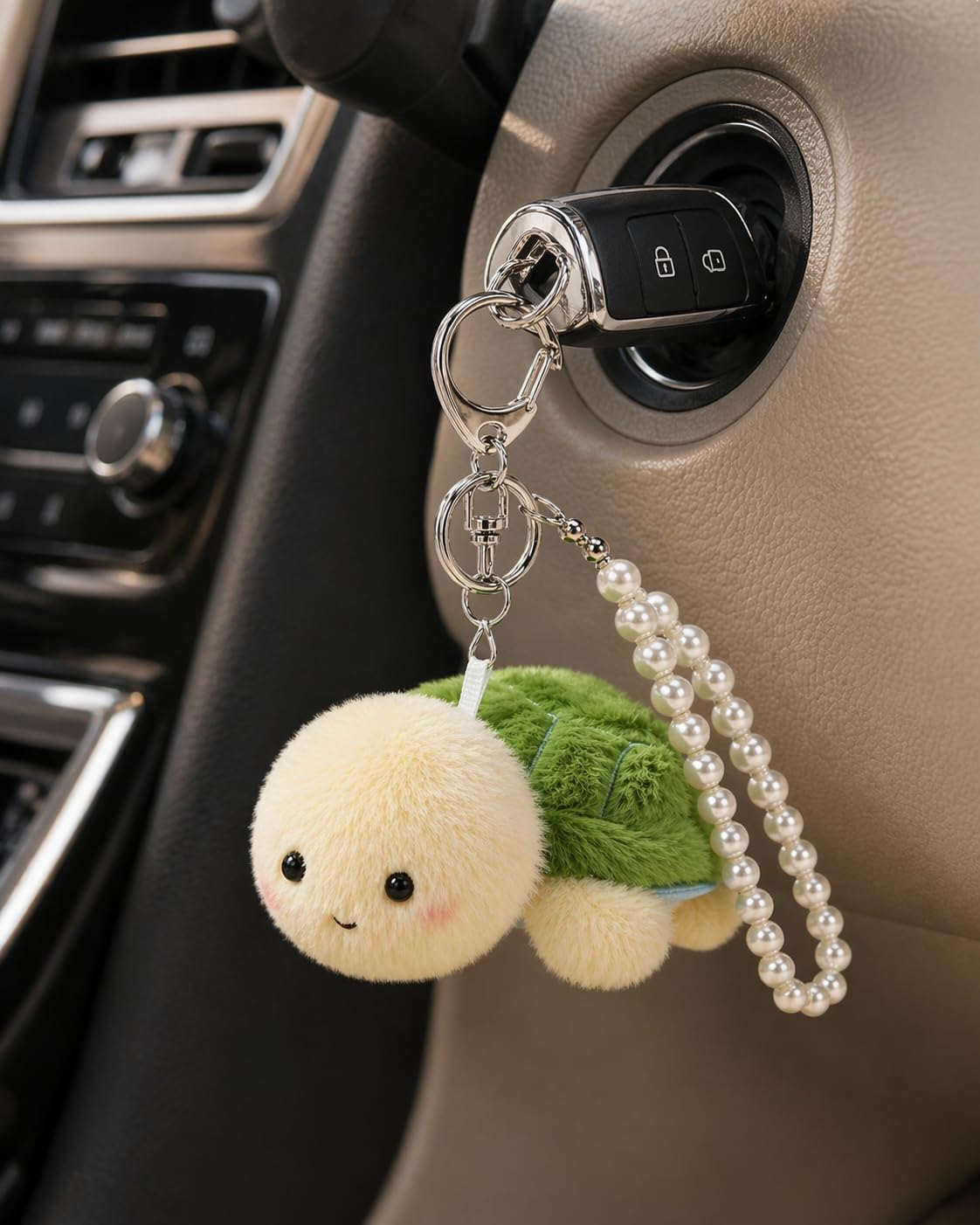 Plush Keychain Bag Charm with Pearl Accent for Handbags & Purses, Cute Backpack Charm for Keys, Gift for Women