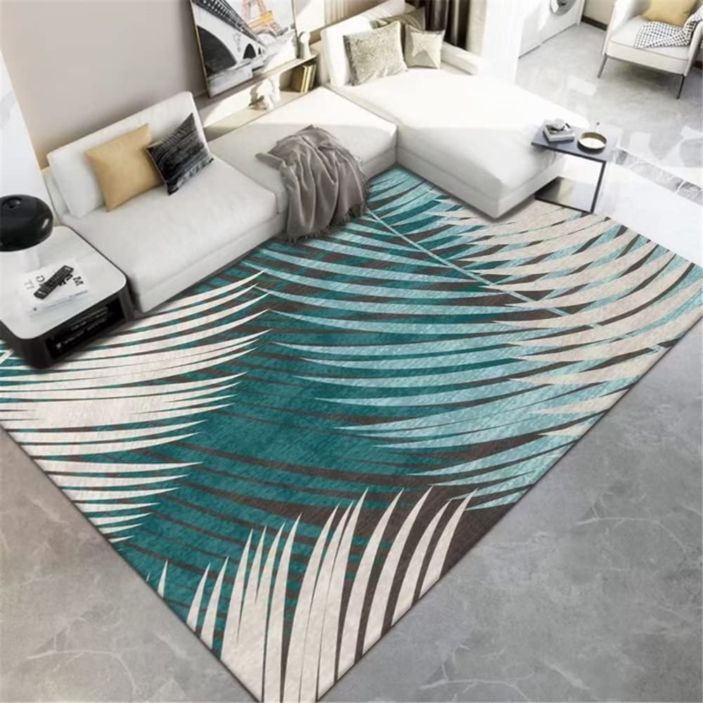 Tapis bleu abstrait aux grandes feuilles pour insuffler une ambiance sereine et relaxante