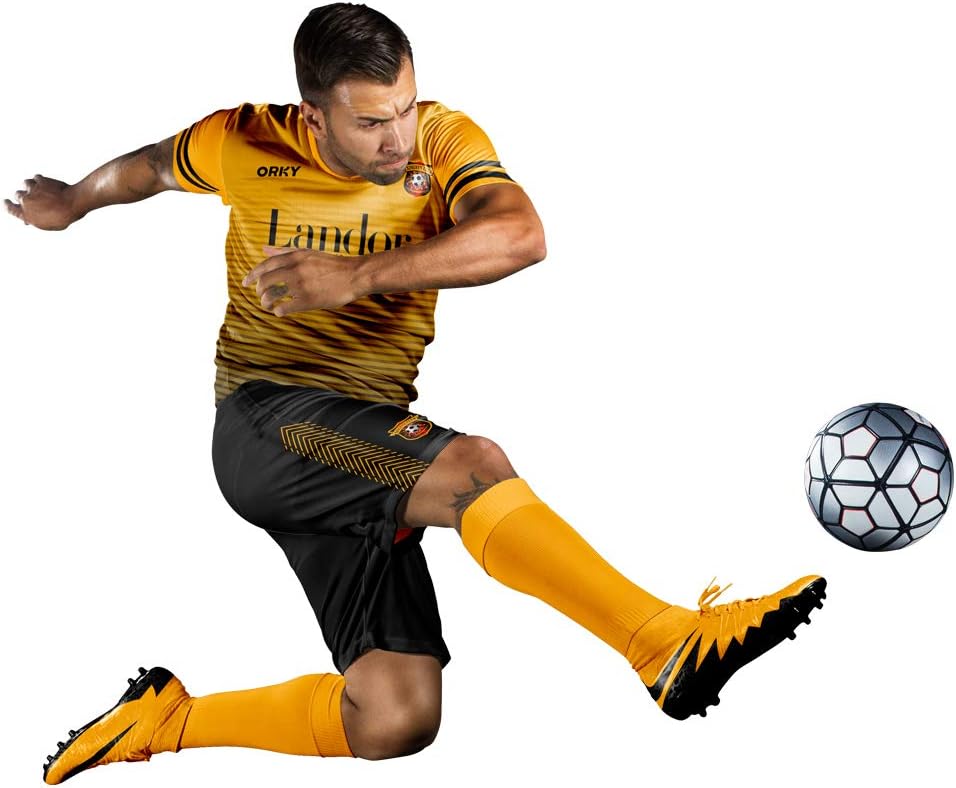 ORKY Personalized Soccer Jersey Short, Men Customize Name Number Logo Uniform, Professional Football Team Kit Stripe