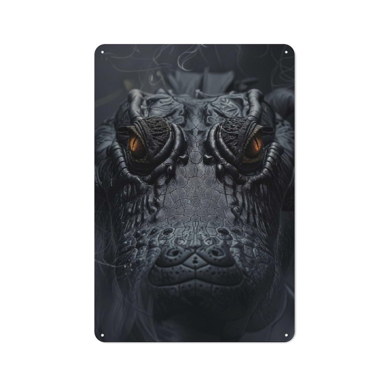 Junmoney Crocodile In Black Smoke Metal Wall Sign With Design 30X20cm, Weathered Look Workshop Wall Decor For Garage, Hobby Room, Office Or Man Cave