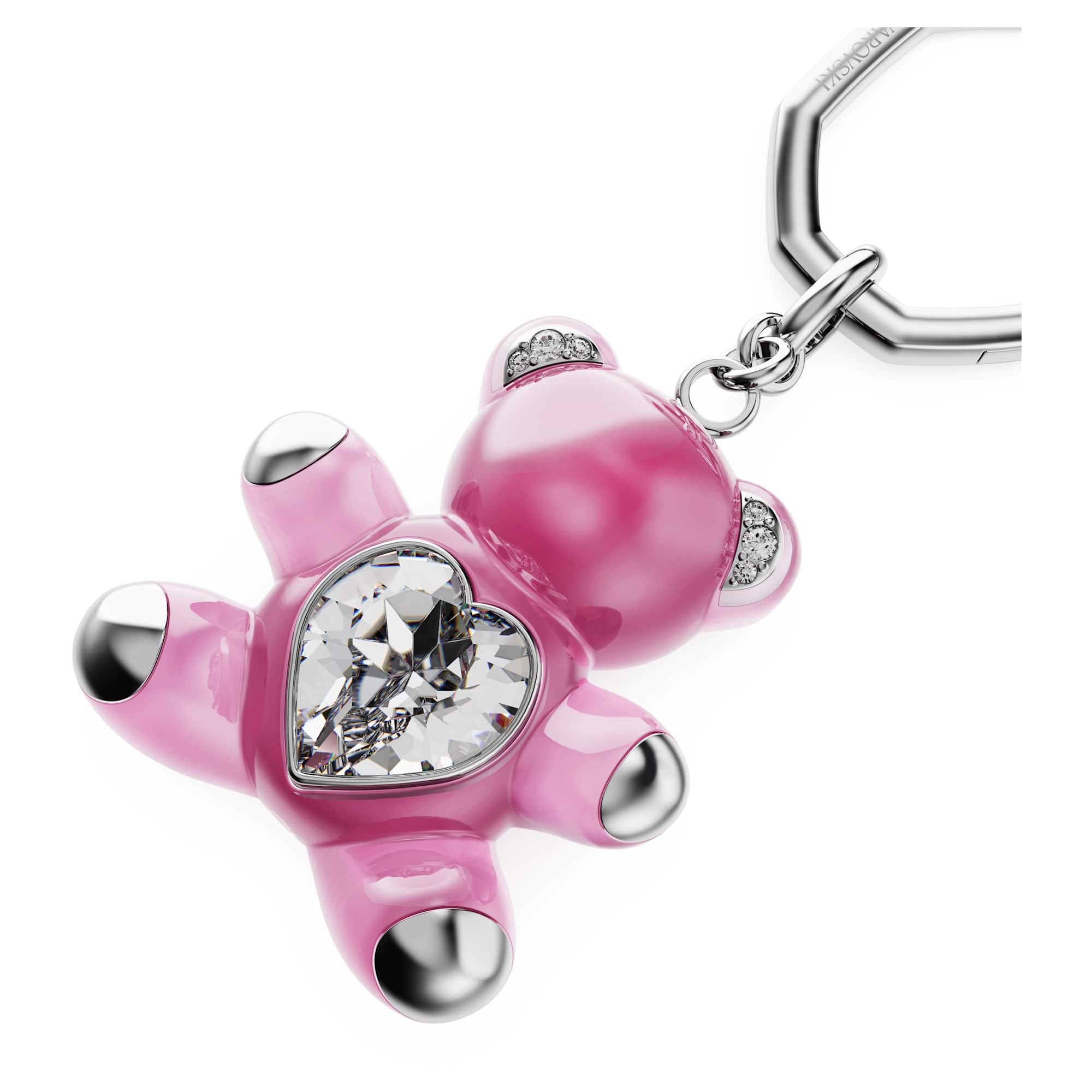 Swarovski Brelok do kluczy Teddy, Niedźwiedź, Różowy, Powłoka z rodu