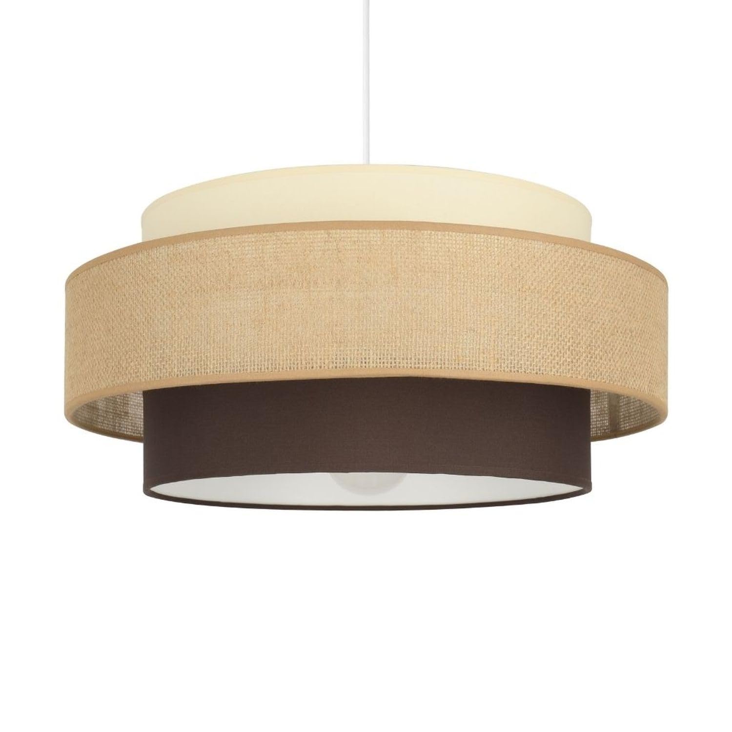 Licht-Erlebnisse Deckenleuchte Stoffschirm Metall Weiß Ecru Beige Braun E27 gemütlich wohnlich blendarm Esszimmer Wohnzimmer Ø 40 cm Deckenlampe Schlafzimmer
