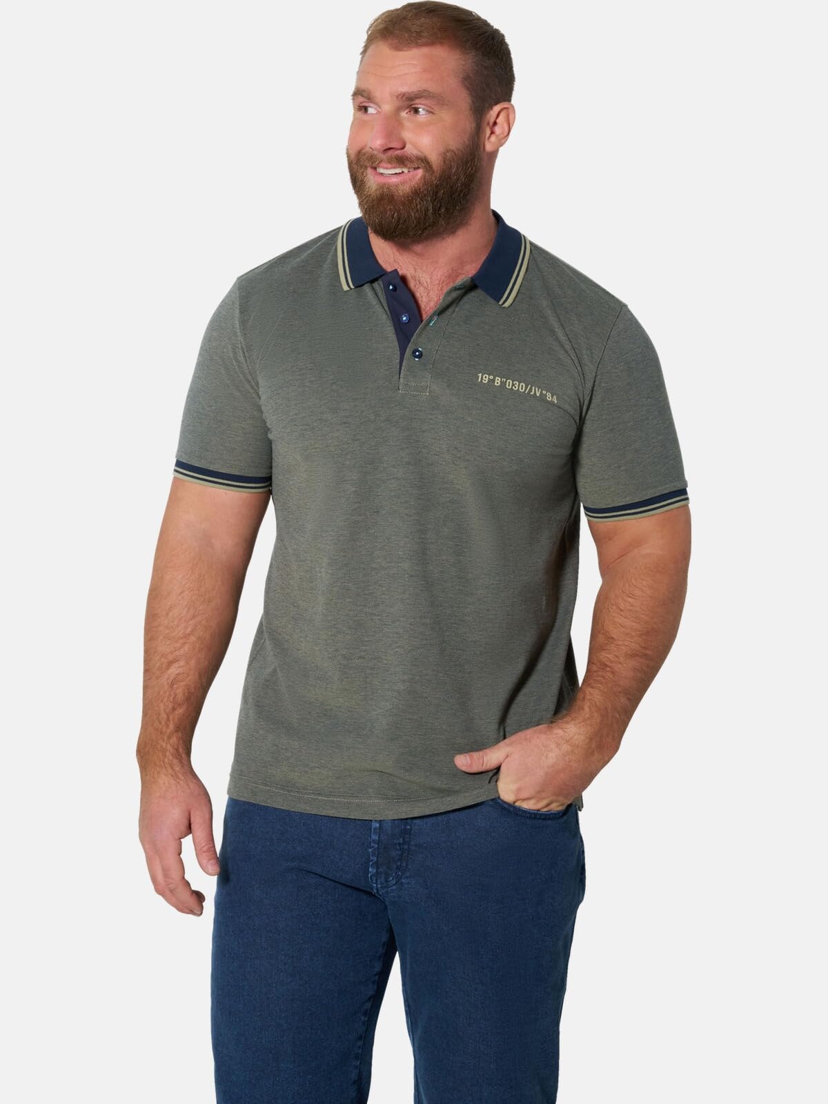 Jan Vanderstorm Herren Poloshirt Munar | Maritimes Piqué-Shirt mit Kontrastkragen, 100 % Baumwolle, Komfortschnitt Bruststickerei Seitenschlitze, große Größen bis 7XL