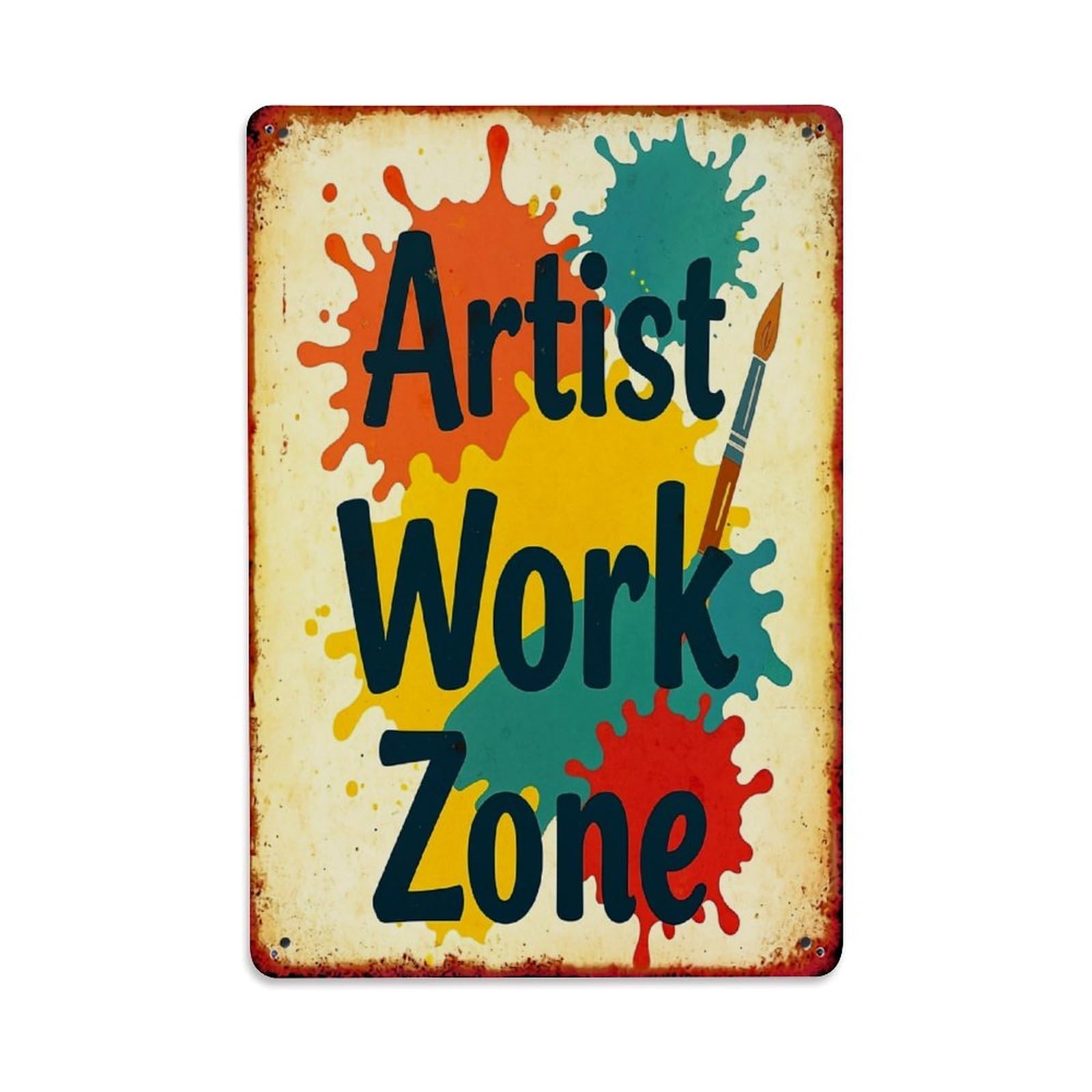 Jdyaojiesheng Vintage Artist Work Zone Paint Splatter Tin Sign Retro Metal Wall Decor Metal Poster, Home Bar Garage Farmhouse Cafe Wall Art Decoration 8X12inches