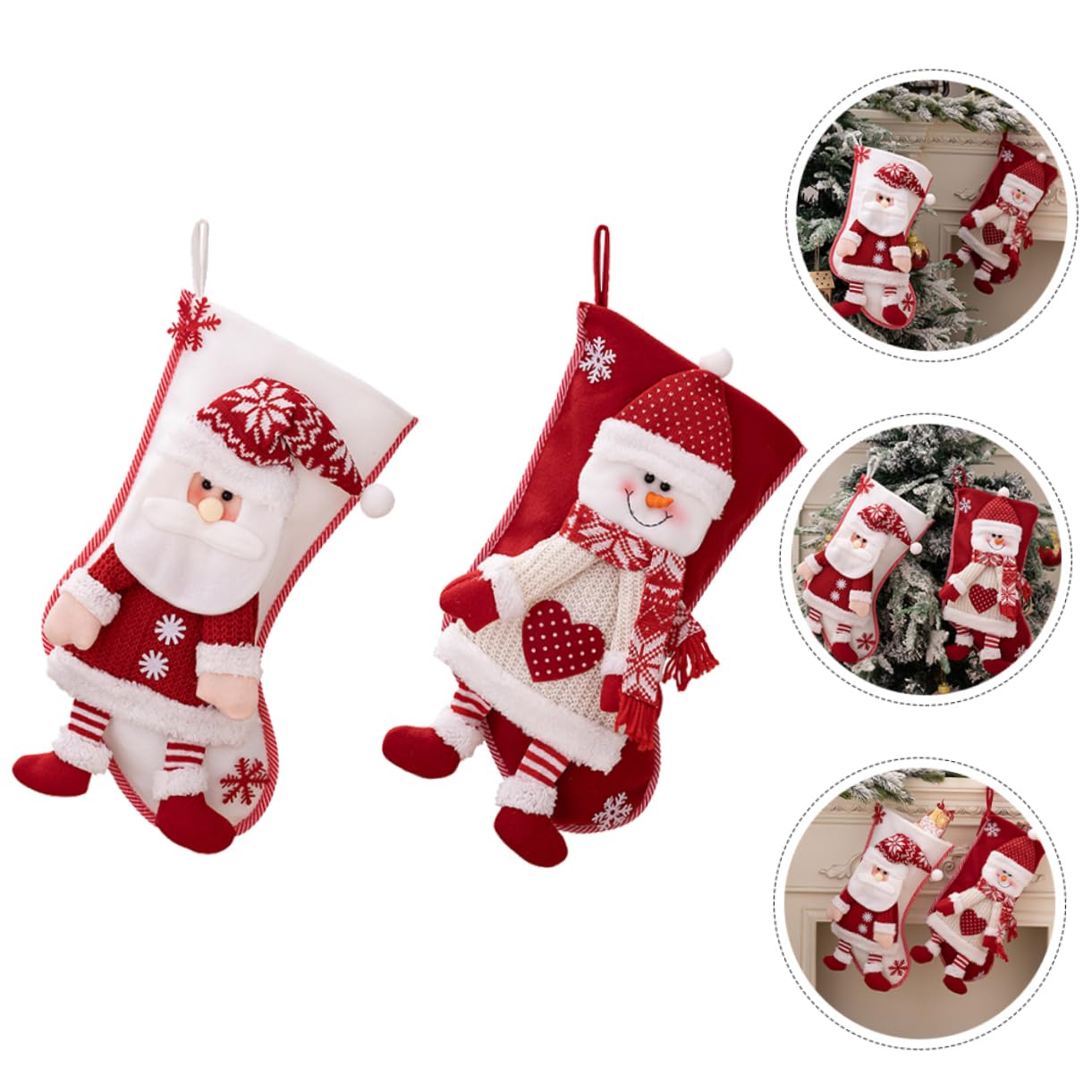 LABRIMP 2pezzi Calze di Natale Decorative Calzini Natalizi da Appendere Calza della Befana Classica di Calze per Albero di Natale Sacchetto Regalo