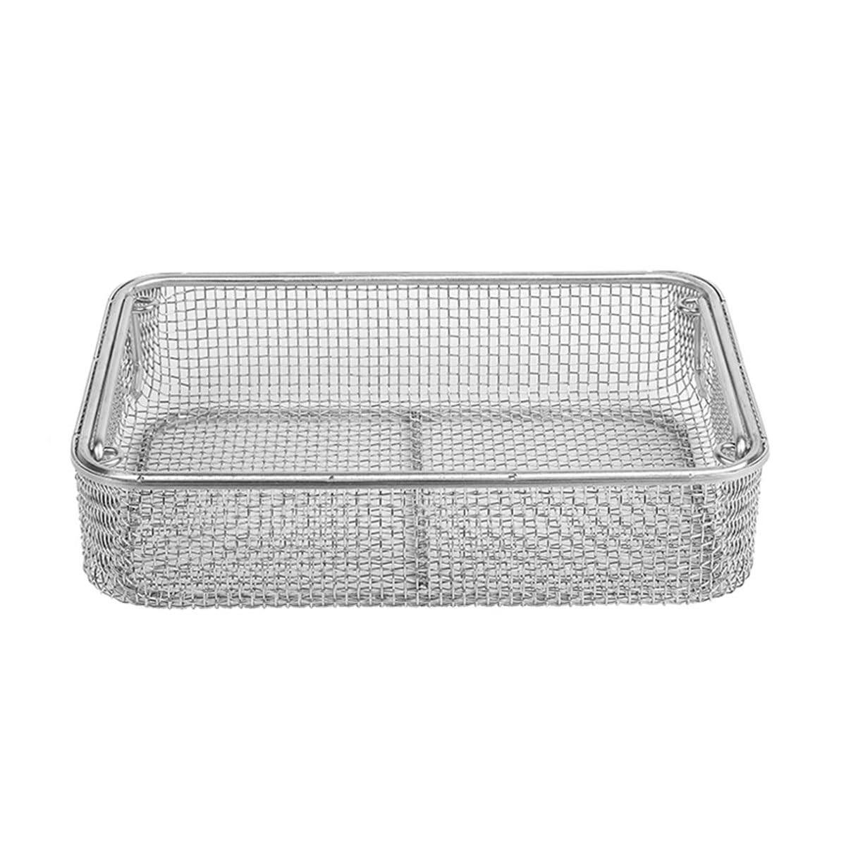Medical 304 Stainless Steel Sterilization Basket, Mesh Perforated Baskets Sterilization Tray, Instrument Cleaning Basket(40 * 30 * 7cm)