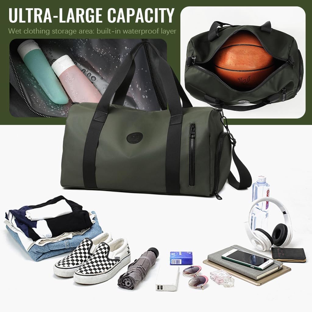 GUSTAVE® Gym Bag for Men with Footwear Compartment, Fashion Oxford Cloth Waterproof Duffle Bag Removable Shoulder Strap Travel Luggage Bag, 46x20x26cm